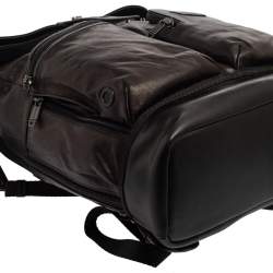 Pre Owned TUMI Black/Metallic Bronze Leather Alpha Bravo Luke Roll Top Backpack