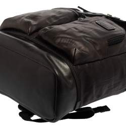 Pre Owned TUMI Black/Metallic Bronze Leather Alpha Bravo Luke Roll Top Backpack