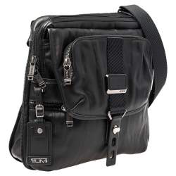 Tumi Black Leather Alpha Bravo Arnold Expandable Messenger Bag