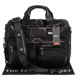 Pre Owned TUMI Metallic Dark Brown Leather Alpha Bravo Andersen Slim Commuter Briefcase