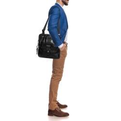 Pre Owned Tumi Black Leather Alpha Bravo Arnold Zip Messenger Bag