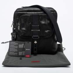 Tumi Black Leather Alpha Bravo Arnold Zip Flap Expandable Messenger Bag