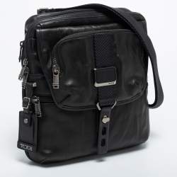 Tumi Black Leather Alpha Bravo Arnold Zip Flap Expandable Messenger Bag