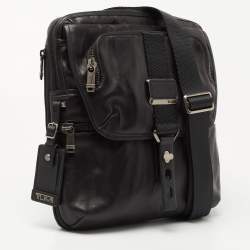 Tumi Black Leather Alpha Bravo Arnold Zip Flap Expandable Messenger Bag