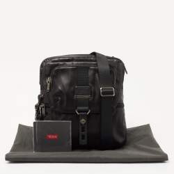 Tumi Black Leather Alpha Bravo Arnold Zip Flap Expandable Messenger Bag