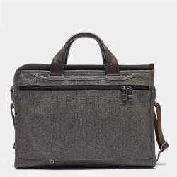 TUMI Grey/Brown Coated Canvas and Leather Alpha 2 Slim Deluxe Portfolio Bag
