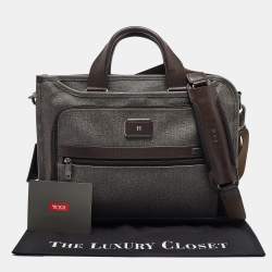 TUMI Grey/Brown Coated Canvas and Leather Alpha 2 Slim Deluxe Portfolio Bag