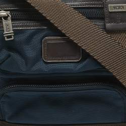 TUMI Navy Blue/Brown Leather and Nylon Alpha Bravo Barstow Messenger Bag