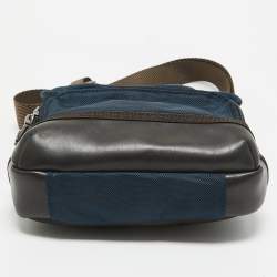 TUMI Navy Blue/Brown Leather and Nylon Alpha Bravo Barstow Messenger Bag