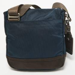 TUMI Navy Blue/Brown Leather and Nylon Alpha Bravo Barstow Messenger Bag