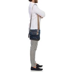 TUMI Navy Blue/Brown Leather and Nylon Alpha Bravo Barstow Messenger Bag
