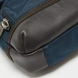 TUMI Navy Blue/Brown Leather and Nylon Alpha Bravo Barstow Messenger Bag