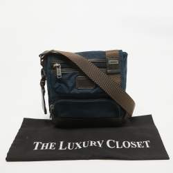 TUMI Navy Blue/Brown Leather and Nylon Alpha Bravo Barstow Messenger Bag