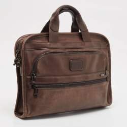 Pre Owned TUMI Brown Leather Alpha Slim Briefcase