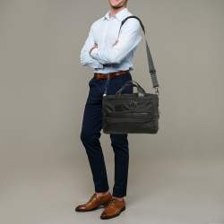 TUMI Black Leather and Nylon Alpha 3 Expandable Organizer Laptop Bag