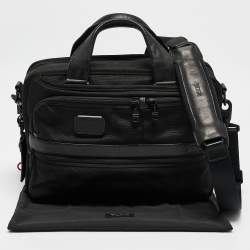 TUMI Black Leather and Nylon Alpha 3 Expandable Organizer Laptop Bag