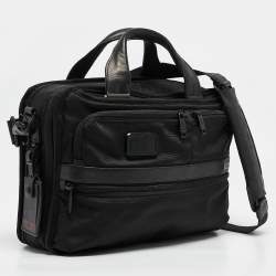 TUMI Black Leather and Nylon Alpha 3 Expandable Organizer Laptop Bag