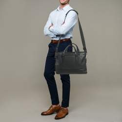 Pre Owned Tumi Black Leather Double Zip Briefcase Bag