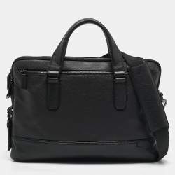 Pre Owned Tumi Black Leather Double Zip Briefcase Bag