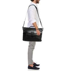 TUMI Black Logo Embossed Leather Ticon Slim Flap Briefcase