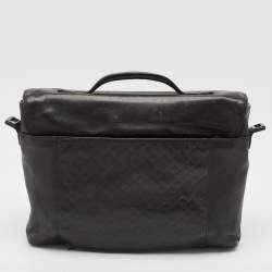 TUMI Black Logo Embossed Leather Ticon Slim Flap Briefcase
