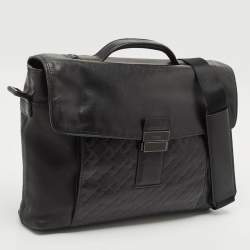 TUMI Black Logo Embossed Leather Ticon Slim Flap Briefcase