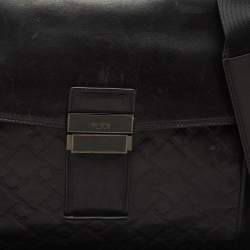 TUMI Black Logo Embossed Leather Ticon Slim Flap Briefcase