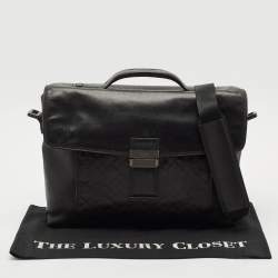 TUMI Black Logo Embossed Leather Ticon Slim Flap Briefcase