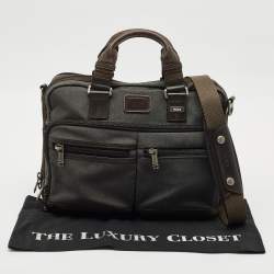Tumi Grey/Brown Canvas and Leather Andersen Slim Commuter Briefcase Bag