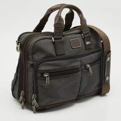 Tumi Grey/Brown Canvas and Leather Andersen Slim Commuter Briefcase Bag