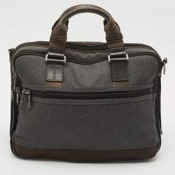 Tumi Grey/Brown Canvas and Leather Andersen Slim Commuter Briefcase Bag