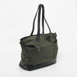 Pre Owned TUMI Military Green/Black Nylon and Leather Weekender Tote