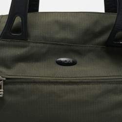 Pre Owned TUMI Military Green/Black Nylon and Leather Weekender Tote