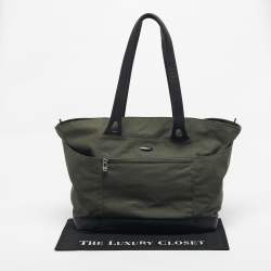 Pre Owned TUMI Military Green/Black Nylon and Leather Weekender Tote