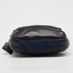 Pre Owned TUMI Navy Blue/Brown Canvas and Leather Alpha Bravo Barstow Messenger Bag