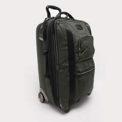 Pre Owned Tumi Army Green Nylon Alpha Bravo McConnell Zip Expandable Carry-On Wheel Suitcase