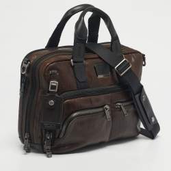 Pre Owned TUMI Black Leather Alpha Bravo Albany Expandable Commuter Briefcase Bag