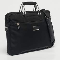 Pre Owned TUMI Black Leather and Nylon Hamilton Slim Briefcase Bag