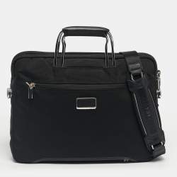 Pre Owned TUMI Black Leather and Nylon Hamilton Slim Briefcase Bag