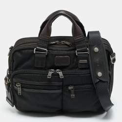 Pre Owned TUMI Black/Brown Nylon Alpha Bravo Andersen Slim Commuter Briefcase