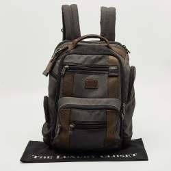Pre Owned TUMI Grey/Brown Canvas Alpha Bravo Kingsville Deluxe Backpack