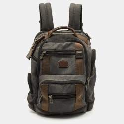 Pre Owned TUMI Grey/Brown Canvas Alpha Bravo Kingsville Deluxe Backpack