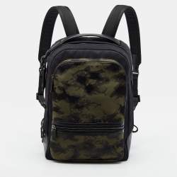 Pre Owned TUMI Harrison Bradner Black/Green Camouflage Nylon and Leather Backpack