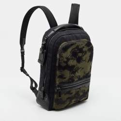 Pre Owned TUMI Harrison Bradner Black/Green Camouflage Nylon and Leather Backpack