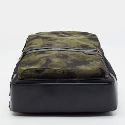 Pre Owned TUMI Harrison Bradner Black/Green Camouflage Nylon and Leather Backpack