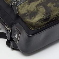 Pre Owned TUMI Harrison Bradner Black/Green Camouflage Nylon and Leather Backpack