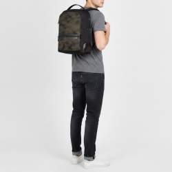 Pre Owned TUMI Harrison Bradner Black/Green Camouflage Nylon and Leather Backpack