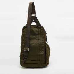 Pre Owned TUMI Greely Green/Brown Leather and Nylon Sling Backpack