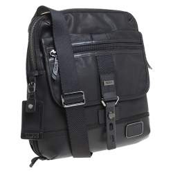 Tumi Black Coated Canvas and Leather Annapolis Zip Flap Messenger Bag