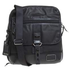 Tumi Black Coated Canvas and Leather Annapolis Zip Flap Messenger Bag